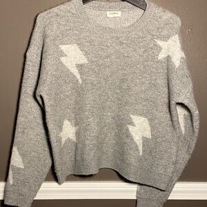 Storia Gray Boxy Dropped Shoulder Sweater with White Lightning and Star Design